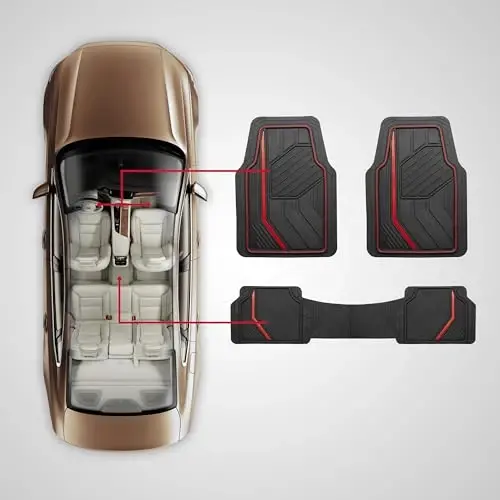 Dickies 3-Piece DuraSport Floor Mats, Heavy-Duty Mats for Cars, Trucks, SUVs — Black/Red - 5