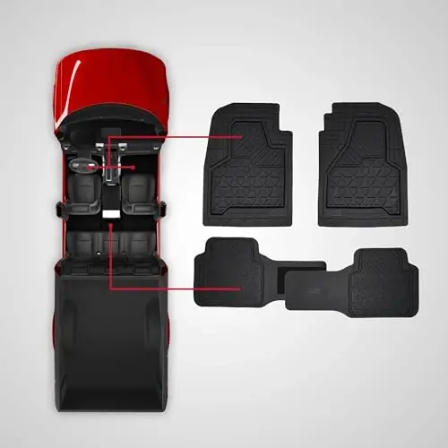 Dickies 3-Piece Black Adjustable-Runner Truck Floor Mats, Heavy-Duty Mats for Trucks — Black - 5