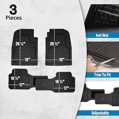 Dickies 3-Piece Black Adjustable-Runner Truck Floor Mats, Heavy-Duty Mats for Trucks — Black - 4