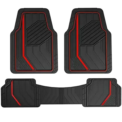 Dickies 3-Piece DuraSport Floor Mats, Heavy-Duty Mats for Cars, Trucks, SUVs — Black/Red - 1