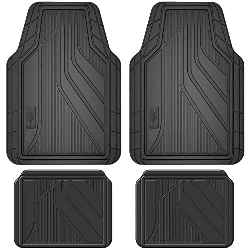 Dickies 4-Piece All-Weather Floor Mats, Heavy-Duty Rubber Liners, Universal Trim-to-Fit Custom Auto Mats, Anti-Slip Design, All-Season Automotive Protection, Vehicles, Cars, Trucks, and SUVs (Black) - 1