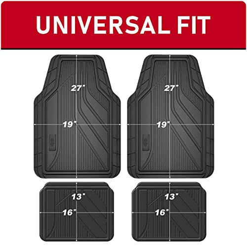 Dickies 4-Piece All-Weather Floor Mats, Heavy-Duty Rubber Liners, Universal Trim-to-Fit Custom Auto Mats, Anti-Slip Design, All-Season Automotive Protection, Vehicles, Cars, Trucks, and SUVs (Black) - 2