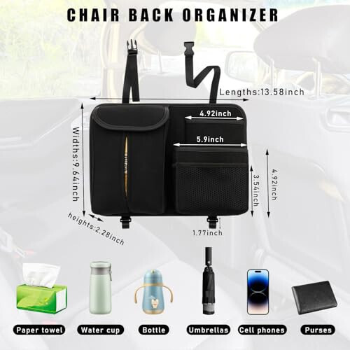 Dickno Car Back Seat Organizer, Multi-Pockets Leather Automotive Organizer with Tissue Box, Durable Hanging Front Seat Storage Box with Hooks, Universal Vehicle Travel Accessories (Black) - Modazone (1)