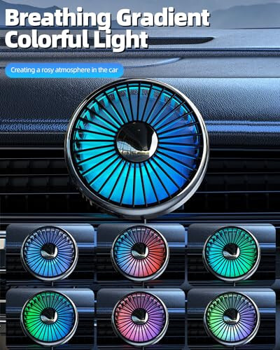 DICMKY Usb Car Vent Fan for Air Vents Mounted with Colorful Light, 360° Rotatable Clip Fans That Blow Cold Air, Small Cooler Mini Fan Silent, Air Vent Booster for Vehicle, Van, Truck, Suv, Rv - DICMKY (1)