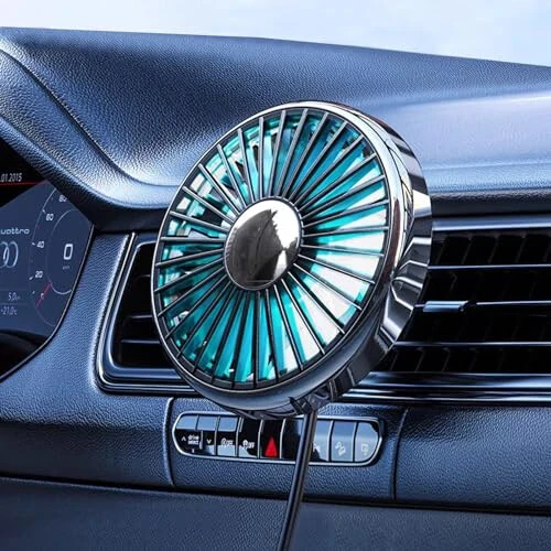 DICMKY Usb Car Fan for Air Vent Mounted with Colorful Light, 360° Rotatable Portable Clip Fans That Blow Cold Air, Small Cooler Mini Fan Silent, Air Vent Booster Fan for Vehicle, Van, Truck, Suv, Rv - DICMKY