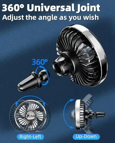DICMKY Usb Car Fan for Air Vent Mounted with Colorful Light, 360° Rotatable Portable Clip Fans That Blow Cold Air, Small Cooler Mini Fan Silent, Air Vent Booster Fan for Vehicle, Van, Truck, Suv, Rv - 5