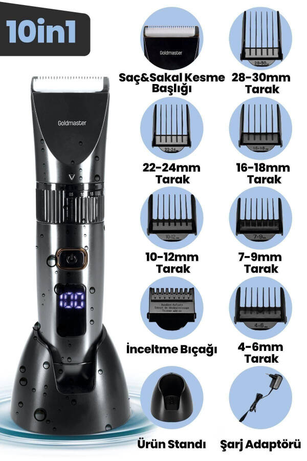 Diego Gm9103 10in1 Islak Kuru Şarjlı Saç Kesme Makinesi - SİYAH - 1