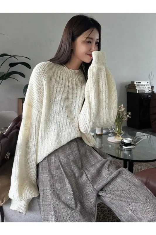 Dier Fashion Women's Oversize Knitwear Sweater - Bone - 1