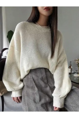 Dier Fashion Women's Oversize Knitwear Sweater - Bone - DIER MODA (1)