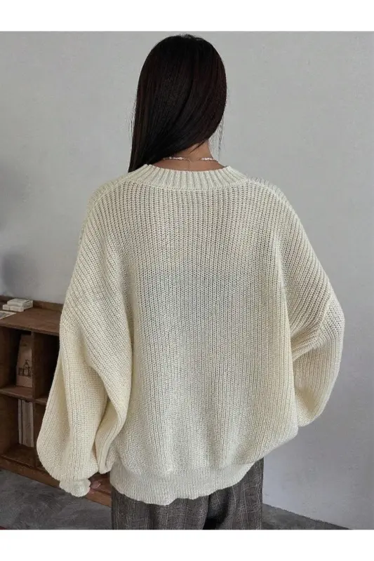 Dier Fashion Women's Oversize Knitwear Sweater - Bone - 4