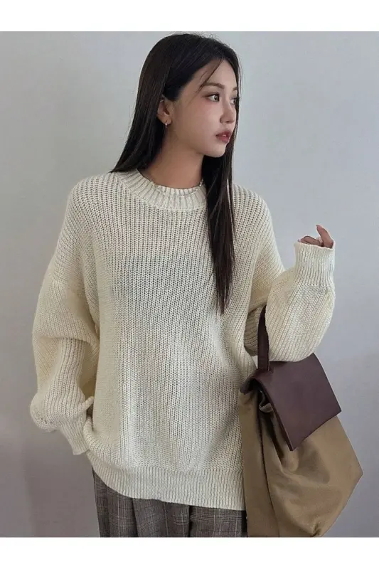 Dier Fashion Women's Oversize Knitwear Sweater - Bone - 6