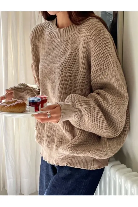 Dier Fashion Women's Oversize Sweater-Beige - 4
