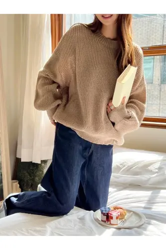 Dier Fashion Women's Oversize Sweater-Beige - 5