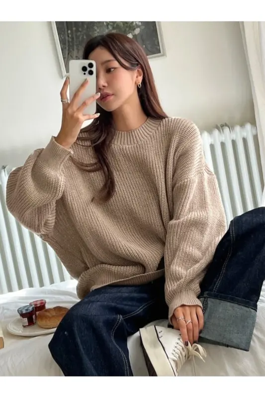 Dier Fashion Women's Oversize Sweater-Beige - 6