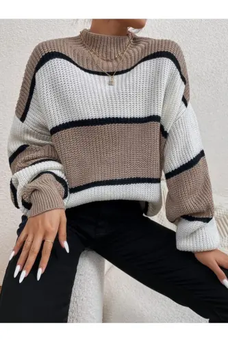 Dier Moda Kadın Çizgili Oversize Kazak-Vizyon 