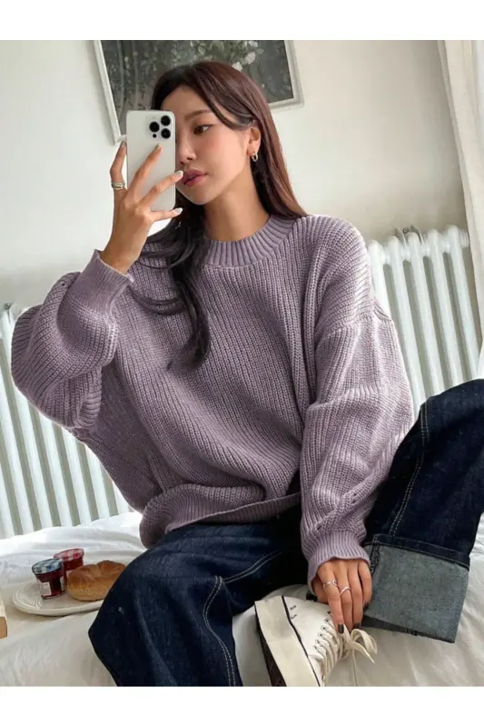 Dier Moda Kadın Oversize Kazak-Lila - DIER MODA