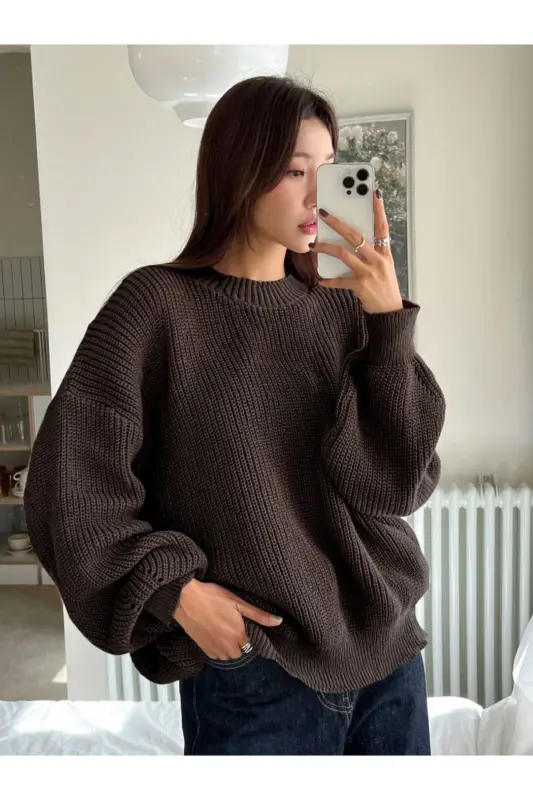 Dier Moda Женский свитер оверсайз - Кофе - 1