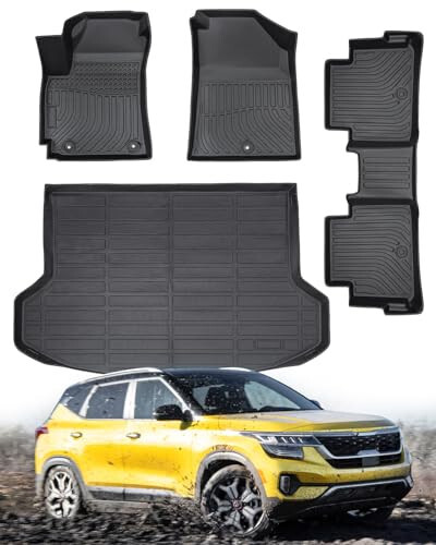 DiffCar® for KIA Seltos Floor Mats & Cargo Liner 2024 2023 2022 2021 | All-Weather Custom Fit Car Accessories for Seltos Interior Protection | TPE Floor Trunk Mats Set (Not for Seltos SX Turbo Model - 5