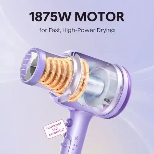 Wavytalk Blow Dryer with Diffuser, Blown Away Ionic Hair Dryer for Curly Hair with Comb, 1875W Fast Drying Blow Dryer with Ceramic Technology, 3 AttacModazoneents for All Hair Types, Light and Quiet, Purple - 4