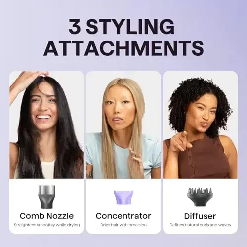 Wavytalk Blow Dryer with Diffuser, Blown Away Ionic Hair Dryer for Curly Hair with Comb, 1875W Fast Drying Blow Dryer with Ceramic Technology, 3 AttacModazoneents for All Hair Types, Light and Quiet, Purple - 5