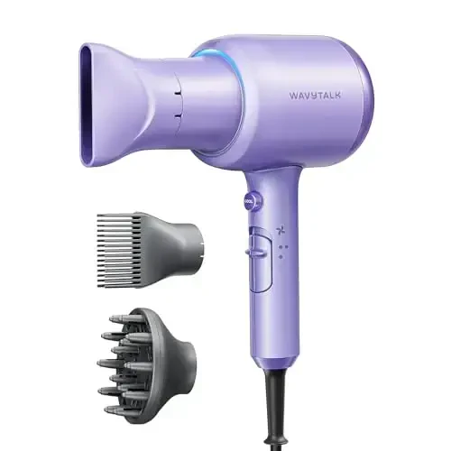 Wavytalk Blow Dryer with Diffuser, Blown Away Ionic Hair Dryer for Curly Hair with Comb, 1875W Fast Drying Blow Dryer with Ceramic Technology, 3 AttacModazoneents for All Hair Types, Light and Quiet, Purple - WAVYTALK (1)
