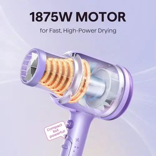 Wavytalk Blow Dryer with Diffuser, Blown Away Ionic Hair Dryer for Curly Hair with Comb, 1875W Fast Drying Blow Dryer with Ceramic Technology, 3 AttacModazoneents for All Hair Types, Light and Quiet, Purple - 4
