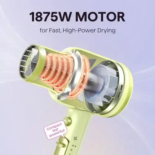Wavytalk Hair Dryer with Diffuser, Blown Away Ionic Hair Dryer for Curly Hair with Comb, 1875W Fast Drying Blow Dryer with Ceramic Technology, 3 AttacModazoneents for All Hair Types, Light and Quiet, Green - 4