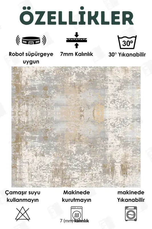 Digital Bosma Yuviladigan Sirpanmaydigan Taglik Dekorativ Salon Gilami Oshxona Gilami (4)-karemavi - BIR AKSESUAR