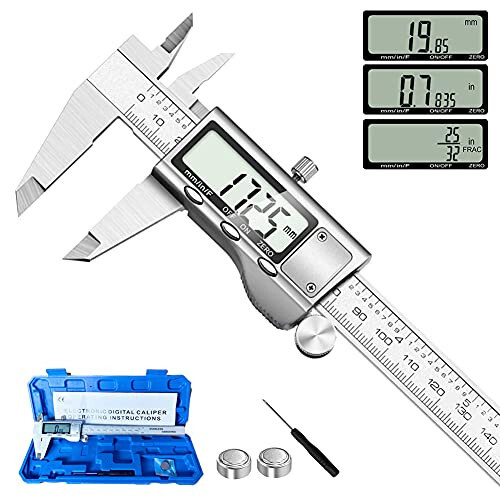 Digital Caliper Measuring Tool, Stainless Steel Vernier Caliper Digital Micrometer with Large LCD Screen, Easy Switch from Inch Metric Fraction, 6 Inch Caliper Tool for DIY/Household - 1