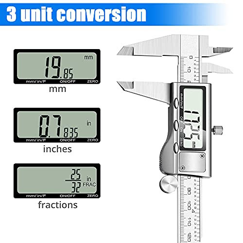 Digital Caliper Measuring Tool, Stainless Steel Vernier Caliper Digital Micrometer with Large LCD Screen, Easy Switch from Inch Metric Fraction, 6 Inch Caliper Tool for DIY/Household - 3