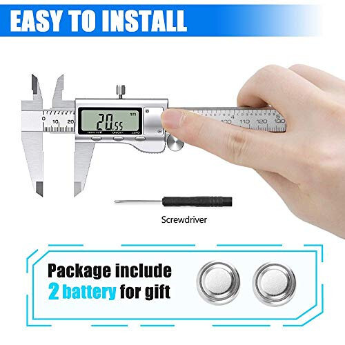 Digital Caliper Measuring Tool, Stainless Steel Vernier Caliper Digital Micrometer with Large LCD Screen, Easy Switch from Inch Metric Fraction, 6 Inch Caliper Tool for DIY/Household - 5