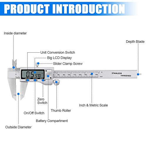 Digital Caliper Measuring Tool, Stainless Steel Vernier Caliper Digital Micrometer with Large LCD Screen, Easy Switch from Inch Metric Fraction, 6 Inch Caliper Tool for DIY/Household - 7