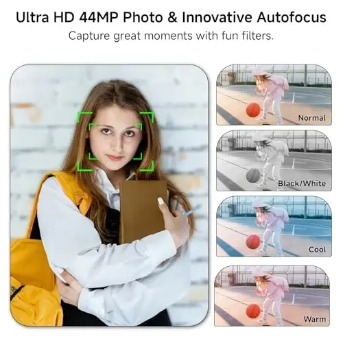 Digital Camera, 2025 4K 44MP Autofocus Digital Cameras for Teens, Silver Point and Shoot Camera for Kids with 16X Zoom, 64GB SD Card, Compact Small for Boys Girls Teens Kids Gift - 3