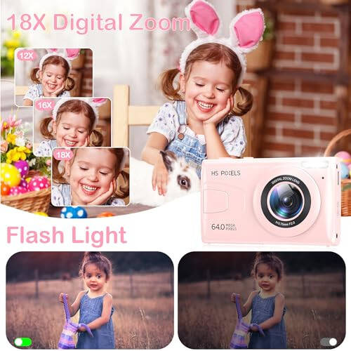 Digital Camera, 4K Kids Camera for Photography, 64MP MP3 Player Vlogging Camera for YouTube, 2.8” IPS Screen, Auto Focus, 18X Zoom, 10 Filters, Point and Shoot Digital Cameras for Kids-Pink - 5