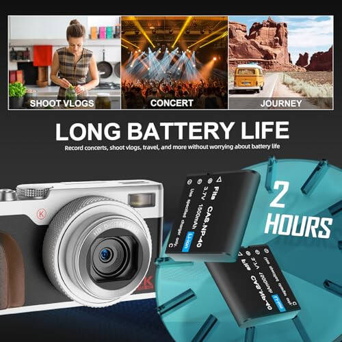 Digital Camera, 56MP Cameras for Photography, 4K Vlogging Camera for YouTube, 180°Flip Screen Digital Point and Shoot Camera with 16X Zoom, Compact Camera for Beginner with 32GB SD Card(2 Batteries) - 6