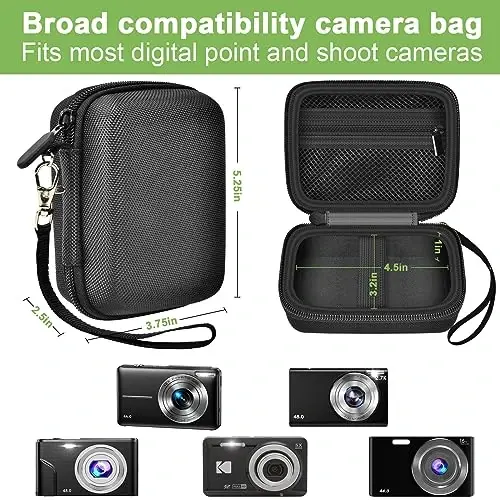 Digital Camera Case Compatible with VAHOIALD FHD 1080P/ for CAMKORY Digital Point and Shoot/for KODAK PIXPRO FZ45-BK 16MP Vlogging/for IWEUKJLO/for Nsoela, Holder for SD Card More- Black (Box Only) - 3