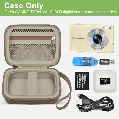 Digital Camera Case Compatible with VAHOIALD FHD 1080P/ for CAMKORY Digital Point and Shoot/for KODAK PIXPRO FZ45-BK 16MP Vlogging/for IWEUKJLO/for Nsoela, Holder for SD Card More- Brown (Box Only) - ALKOO (1)