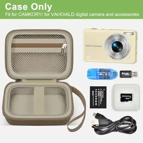 Digital Camera Case Compatible with VAHOIALD FHD 1080P/ for CAMKORY Digital Point and Shoot/for KODAK PIXPRO FZ45-BK 16MP Vlogging/for IWEUKJLO/for Nsoela, Holder for SD Card More- Brown (Box Only) - MODAZONE (1)