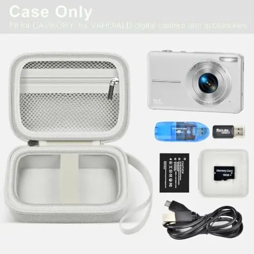 Digital Camera Case Compatible with VAHOIALD FHD 1080P/ for CAMKORY Digital Point and Shoot/for KODAK PIXPRO FZ45-BK 16MP Vlogging/for IWEUKJLO/for Nsoela, Holder for SD Card More- Light Gray - 2