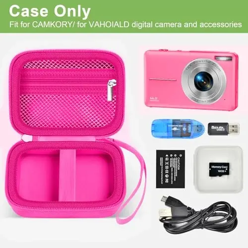 Digital Camera Case VAHOIALD FHD 1080P/ CAMKORY Digital Point va Shoot/ KODAK PIXPRO FZ45-BK 16MP Vlogging/ IWEUKJLO/ Nsoela bilan mos keladi, SD karta uchun ushlagich (faqat quti) - ALKOO (1)
