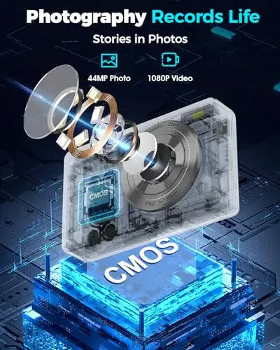 Digital Camera, FHD 1080P 44MP Kids Camera with 32GB Card,Compact Vlogging Camera for Photography,Point and Shoot Camera 16X Zoom Anti Shake Portable Small Travel Camera for Teens Girls Boys Kids - 2