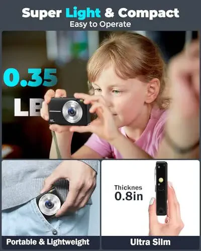 Digital Camera, FHD 1080P 44MP Kids Camera with 32GB Card,Compact Vlogging Camera for Photography,Point and Shoot Camera 16X Zoom Anti Shake Portable Small Travel Camera for Teens Girls Boys Kids - 6