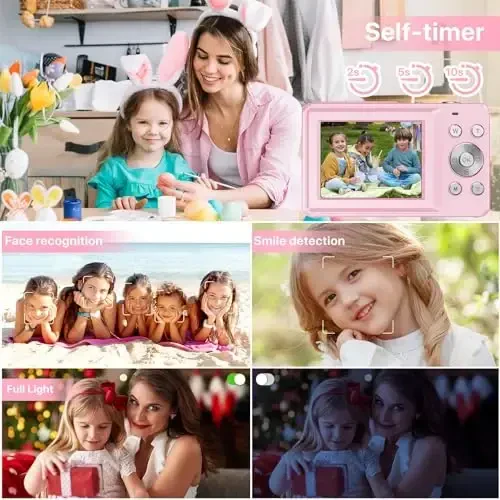 Digital Camera, FHD 1080P Digital Camera for Kids with 32GB SD Card Compact Point and Shoot Camera 16X Zoom Anti Shake Portable Cameras Small Camera for Teens Boys Girls Seniors with Best Wishes Card - 6