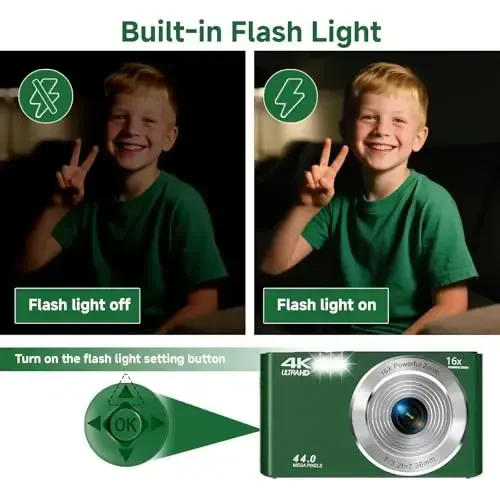 Digital Camera, FHD 4K 44MP Autofocus Compact Digital Cameras for Teens, Green Point and Shoot Camera for Kids with 16X Zoom, 64GB SD Card, Small Digital Camera for Boys Girls Teens Kids Gift - 7