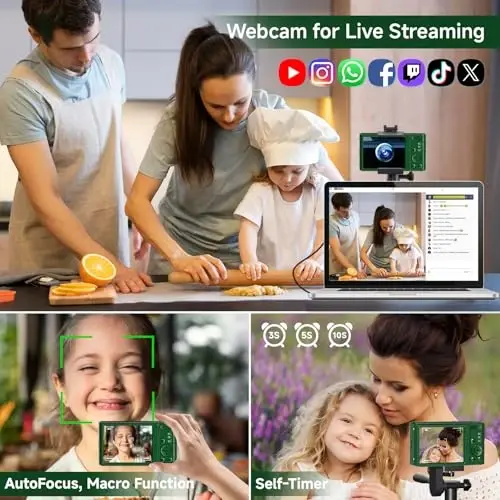 Digital Camera, FHD 4K 44MP Autofocus Compact Digital Cameras for Teens, Green Point and Shoot Camera for Kids with 16X Zoom, 64GB SD Card, Small Digital Camera for Boys Girls Teens Kids Gift - 5