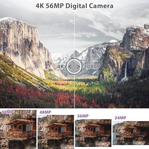 Digital Camera for Photography, 4K 48MP Vlogging Camera for YouTube with WiFi, 3-inch 180-degree Flip Screen, 16X Digital Zoom, 52mm Wide Angle & Macro Lens, 32GB TF Card and 2 Batteries(Purple) - 2