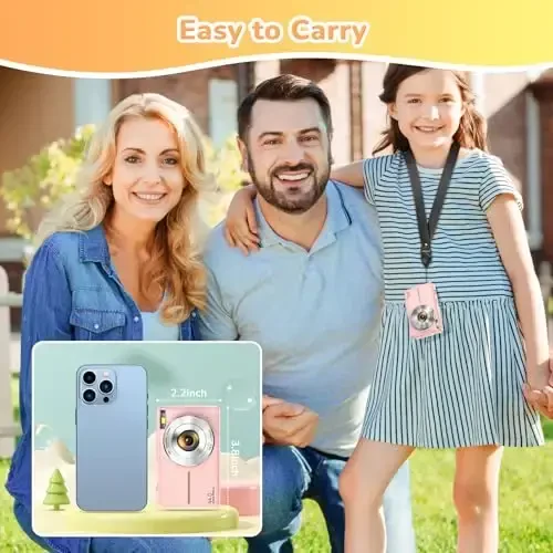 Digital Camera, Jukanur Upgraded FHD 1080P Digital Camera for Kids with 16X Zoom, Flashlight, 32GB Card, 44MP Point and Shoot Camera Compact Small Selfie Camera for Girls, Boys, Teens, Students,Pink - 5