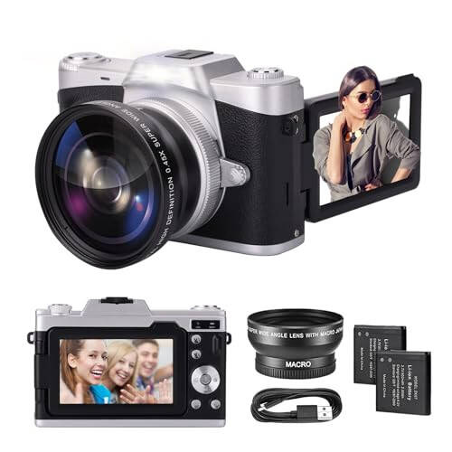 Digital Camera with 3'' Flip Screen 16X Digital Zoom Compact Point and Shoot Camera for Kids, Beginners, 4K Vlogging Camera with 2 Batteries - 1