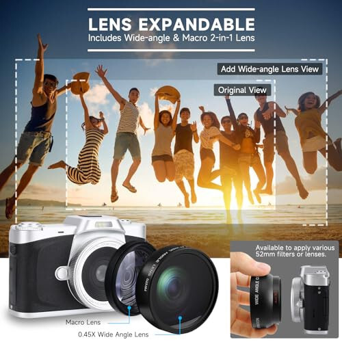 Digital Camera with 3'' Flip Screen 16X Digital Zoom Compact Point and Shoot Camera for Kids, Beginners, 4K Vlogging Camera with 2 Batteries - 4