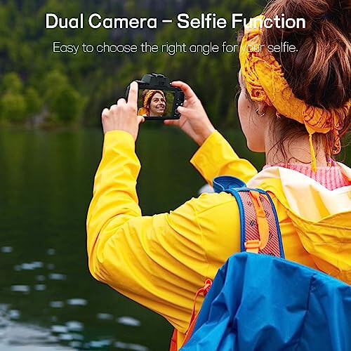 Digital Cameras for Photography, NIKICAM 4K 64MP WiFi Vlogging Camera for YouTube with Dual Camera, 4” Touch Screen Compact Camera with Flash, 32GB SD Card, Lens Hood & 3000mAH Battery - Black - 9